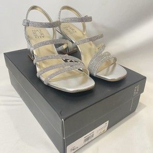 Naturalizer Womens Niko 2 Silver Open Toe Heels Shoes 7.5 Medium (B,M) BHFO 3300